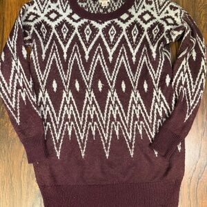 Burgundy and White Geometric Sweater